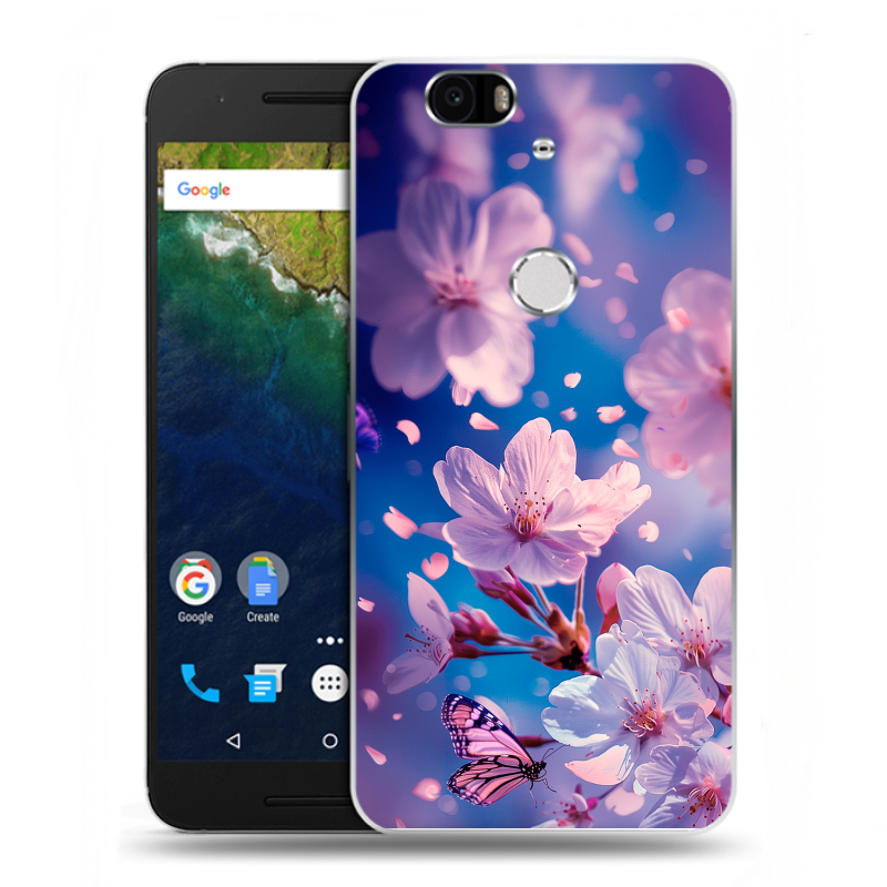 Силиконовый чехол на Google Huawei Nexus 6P с принтом цветы бабочки Силиконовый чехол на Google Huawei Nexus 6P с принтом цветы бабочки