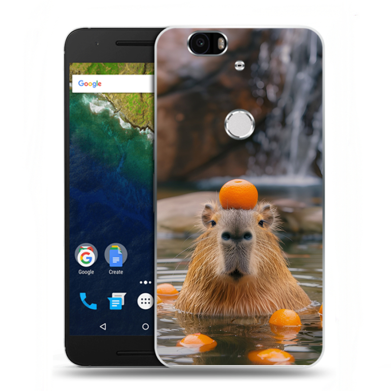 Силиконовый чехол на Google Huawei Nexus 6P с принтом Капибара с апельсином Силиконовый чехол на Google Huawei Nexus 6P с принтом Капибара с апельсином