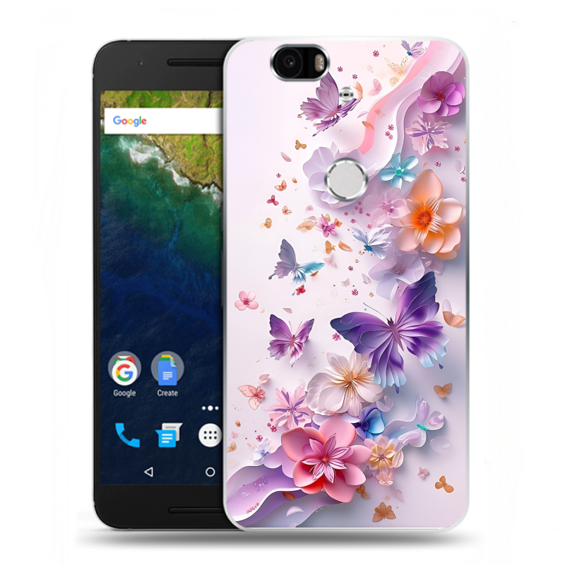 Силиконовый чехол на Google Huawei Nexus 6P с принтом цветы бабочки Силиконовый чехол на Google Huawei Nexus 6P с принтом цветы бабочки