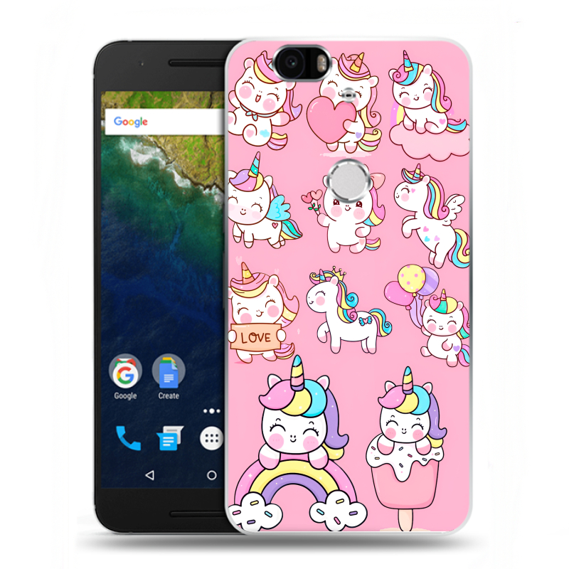 Силиконовый чехол на Google Huawei Nexus 6P с принтом Единороги и радуга Силиконовый чехол на Google Huawei Nexus 6P с принтом Единороги и радуга
