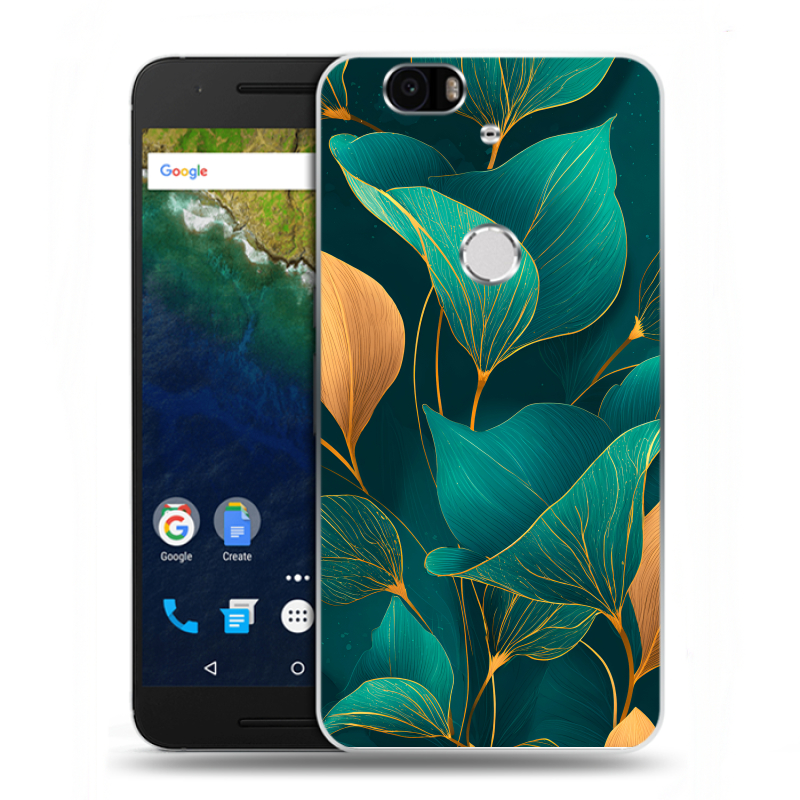 Силиконовый чехол на Google Huawei Nexus 6P с принтом Листья и золото Силиконовый чехол на Google Huawei Nexus 6P с принтом Листья и золото