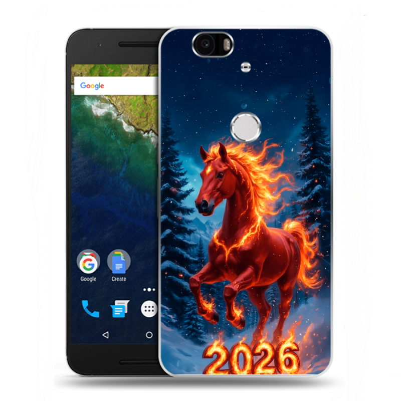 Силиконовый чехол на Google Huawei Nexus 6P с принтом Новый год коня Силиконовый чехол на Google Huawei Nexus 6P с принтом Новый год коня
