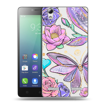 Силиконовый чехол на Lenovo A6010 с принтом Бабочки и цветы Силиконовый чехол на Lenovo A6010 с принтом Бабочки и цветы