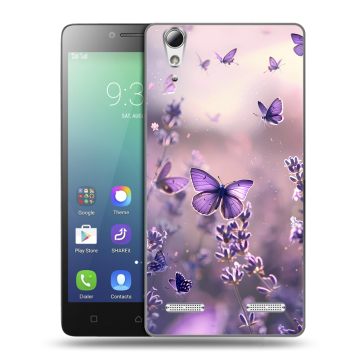 Силиконовый чехол на Lenovo A6010 с принтом бабочки и лаванда