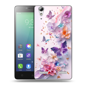 Силиконовый чехол на Lenovo A6010 с принтом цветы бабочки