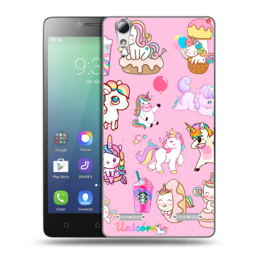 Силиконовый чехол на Lenovo A6010 с принтом розовые единороги Силиконовый чехол на Lenovo A6010 с принтом розовые единороги