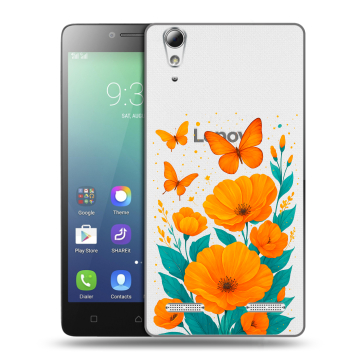 Силиконовый чехол на Lenovo A6010 с принтом цветы бабочки Силиконовый чехол на Lenovo A6010 с принтом цветы бабочки