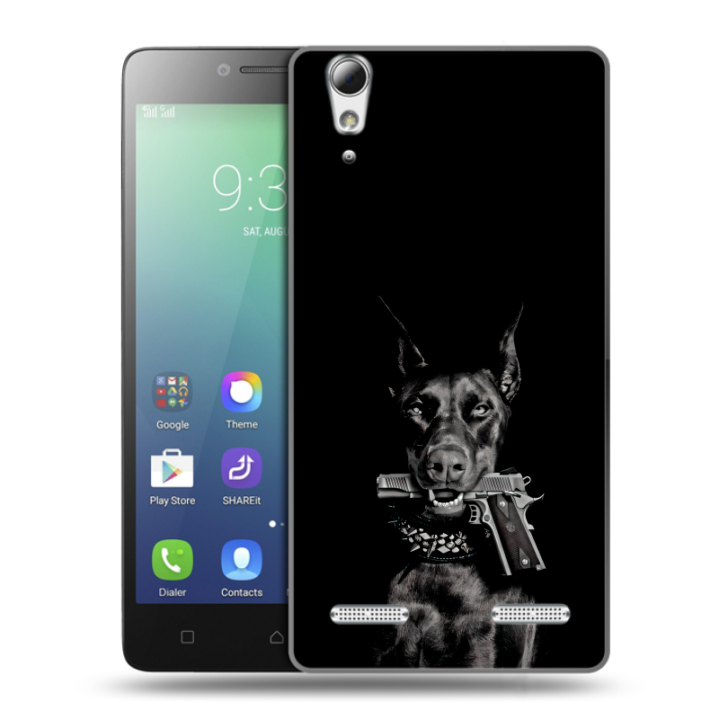 Силиконовый чехол на Lenovo A6010 с принтом Доберман и пистолет Силиконовый чехол на Lenovo A6010 с принтом Доберман и пистолет