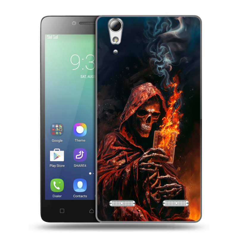 Силиконовый чехол на Lenovo A6010 с принтом Скелет и карты Силиконовый чехол на Lenovo A6010 с принтом Скелет и карты