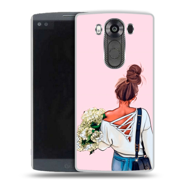 Силиконовый чехол на LG V10 с принтом Девушка и букет Силиконовый чехол на LG V10 с принтом Девушка и букет