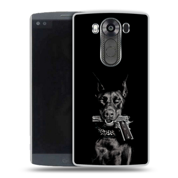 Силиконовый чехол на LG V10 с принтом Доберман и пистолет Силиконовый чехол на LG V10 с принтом Доберман и пистолет