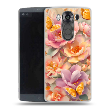 Силиконовый чехол на LG V10 с принтом Цветы и бабочки Силиконовый чехол на LG V10 с принтом Цветы и бабочки