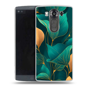 Силиконовый чехол на LG V10 с принтом Листья и золото Силиконовый чехол на LG V10 с принтом Листья и золото