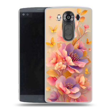 Силиконовый чехол на LG V10 с принтом Цветы и бабочки Силиконовый чехол на LG V10 с принтом Цветы и бабочки