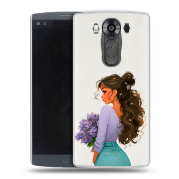 Силиконовый чехол на LG V10 с принтом девушка цветы Силиконовый чехол на LG V10 с принтом девушка цветы