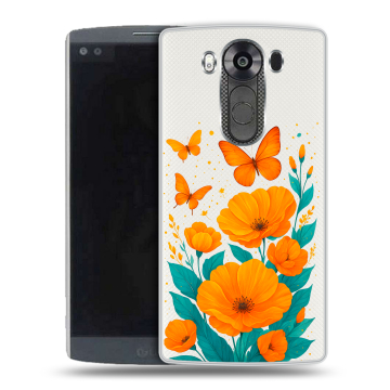 Силиконовый чехол на LG V10 с принтом цветы бабочки Силиконовый чехол на LG V10 с принтом цветы бабочки