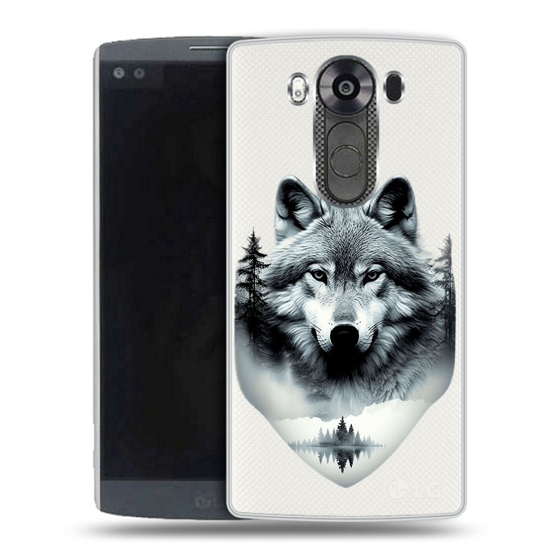 Пластиковый чехол на LG V10 с принтом Волк в лесу Пластиковый чехол на LG V10 с принтом Волк в лесу