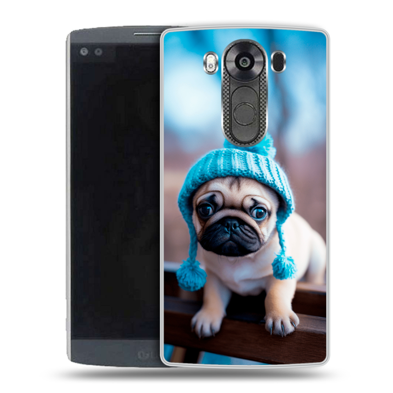 Силиконовый чехол на LG V10 с принтом Мопс в шапке Силиконовый чехол на LG V10 с принтом Мопс в шапке