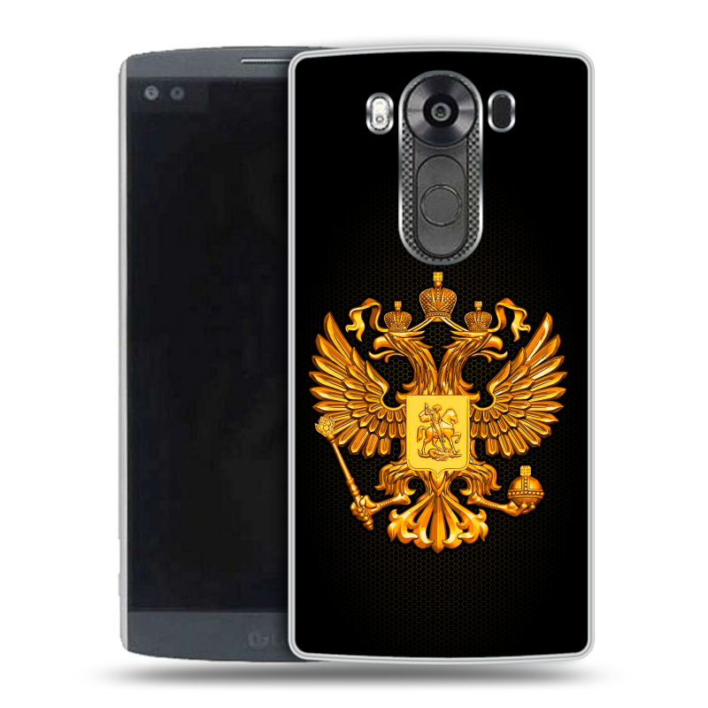 Силиконовый чехол на LG V10 с принтом Герб России желтый Силиконовый чехол на LG V10 с принтом Герб России желтый