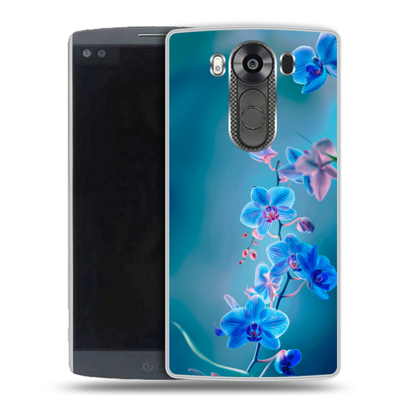 Силиконовый чехол на LG V10 с принтом Голубые цветы Силиконовый чехол на LG V10 с принтом Голубые цветы