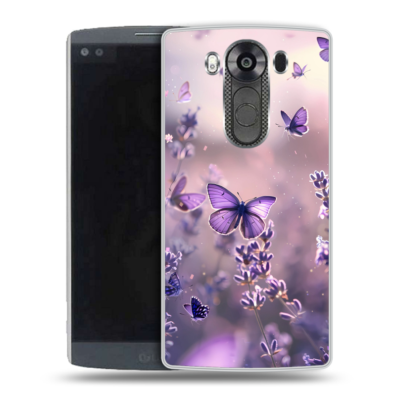 Пластиковый чехол на LG V10 с принтом бабочки и лаванда Пластиковый чехол на LG V10 с принтом бабочки и лаванда