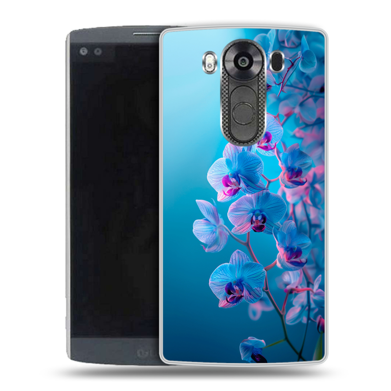 Силиконовый чехол на LG V10 с принтом голубые орхидеи Силиконовый чехол на LG V10 с принтом голубые орхидеи