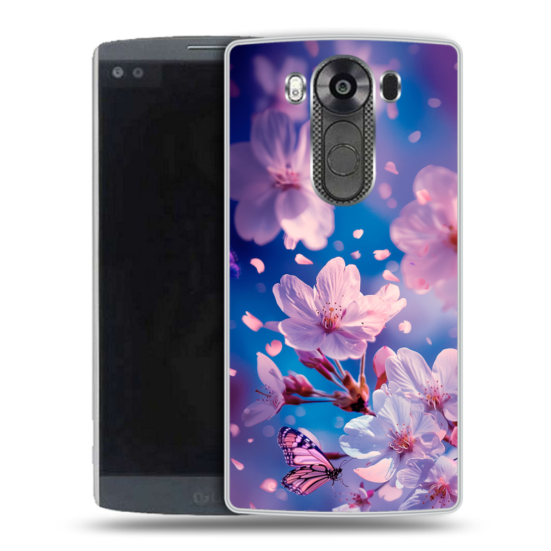 Силиконовый чехол на LG V10 с принтом цветы бабочки Силиконовый чехол на LG V10 с принтом цветы бабочки