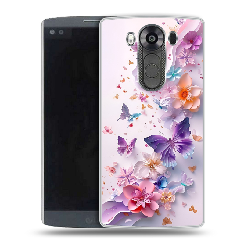 Силиконовый чехол на LG V10 с принтом цветы бабочки Силиконовый чехол на LG V10 с принтом цветы бабочки