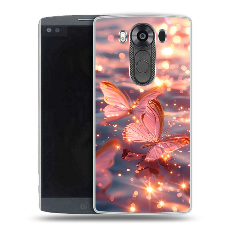 Силиконовый чехол на LG V10 с принтом бабочки розовые Силиконовый чехол на LG V10 с принтом бабочки розовые