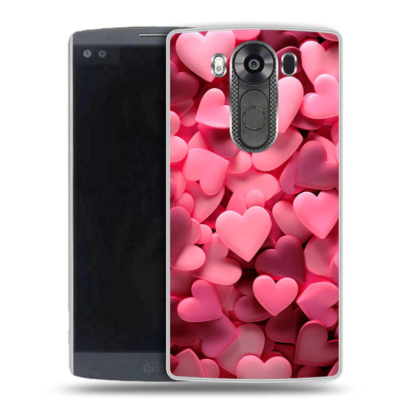Силиконовый чехол на LG V10 с принтом розовые сердечки Силиконовый чехол на LG V10 с принтом розовые сердечки