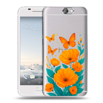 Силиконовый чехол на HTC One A9 с принтом цветы бабочки