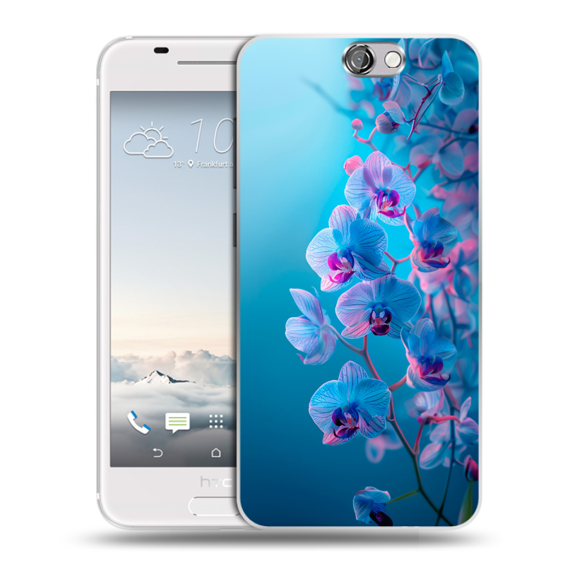 Силиконовый чехол на HTC One A9 с принтом голубые орхидеи Силиконовый чехол на HTC One A9 с принтом голубые орхидеи