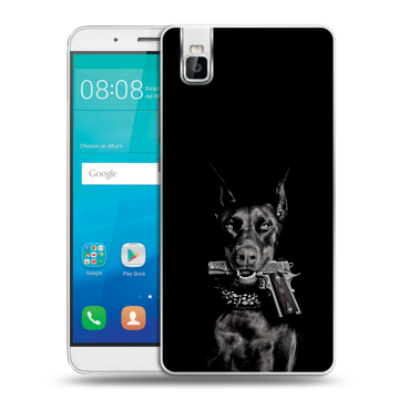 Пластиковый чехол на Huawei ShotX с принтом Доберман и пистолет Пластиковый чехол на Huawei ShotX с принтом Доберман и пистолет