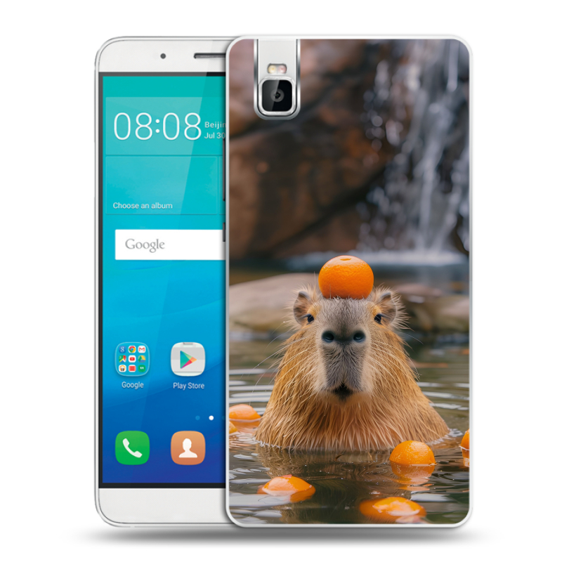 Пластиковый чехол на Huawei ShotX с принтом Капибара с апельсином Пластиковый чехол на Huawei ShotX с принтом Капибара с апельсином