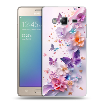 Пластиковый чехол на Samsung Z3 с принтом цветы бабочки Пластиковый чехол на Samsung Z3 с принтом цветы бабочки