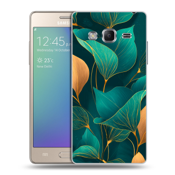 Пластиковый чехол на Samsung Z3 с принтом Листья и золото