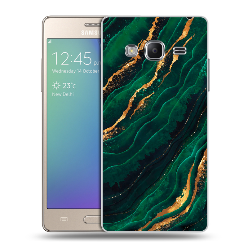 Пластиковый чехол на Samsung Z3 с принтом Мрамор зеленое золото Пластиковый чехол на Samsung Z3 с принтом Мрамор зеленое золото
