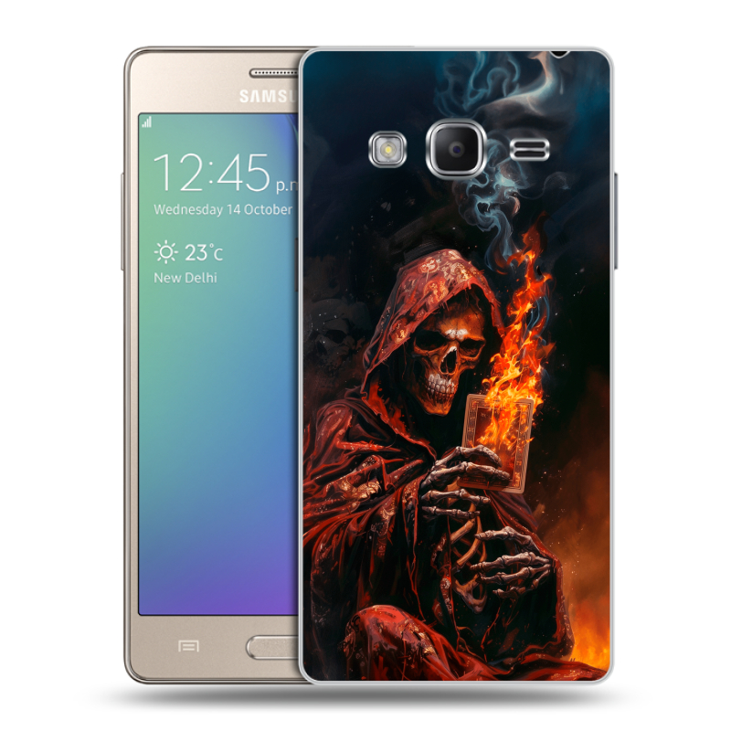 Пластиковый чехол на Samsung Z3 с принтом Скелет и карты Пластиковый чехол на Samsung Z3 с принтом Скелет и карты
