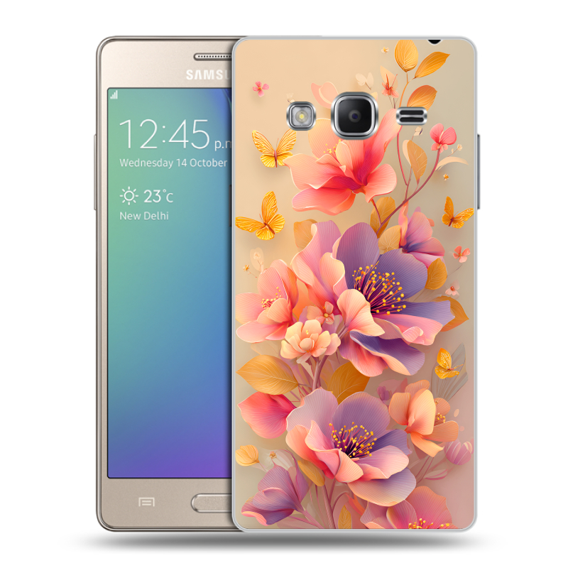 Пластиковый чехол на Samsung Z3 с принтом Цветы и бабочки Пластиковый чехол на Samsung Z3 с принтом Цветы и бабочки