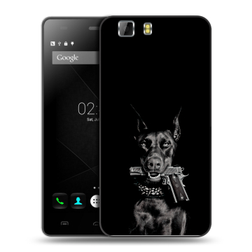 Силиконовый чехол на Doogee X5 с принтом Доберман и пистолет