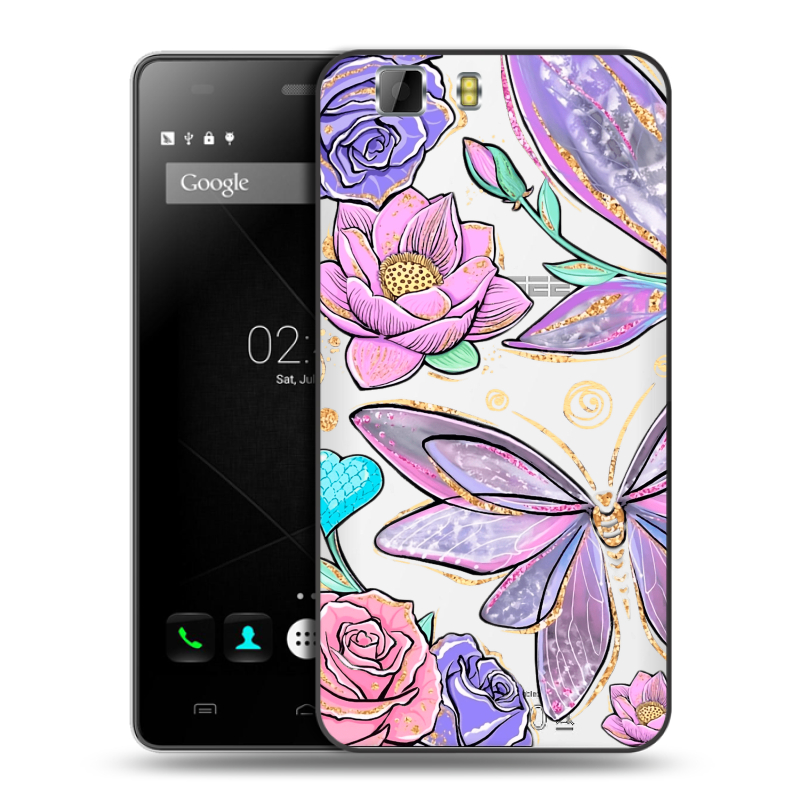 Силиконовый чехол на Doogee X5 с принтом Бабочки и цветы Силиконовый чехол на Doogee X5 с принтом Бабочки и цветы