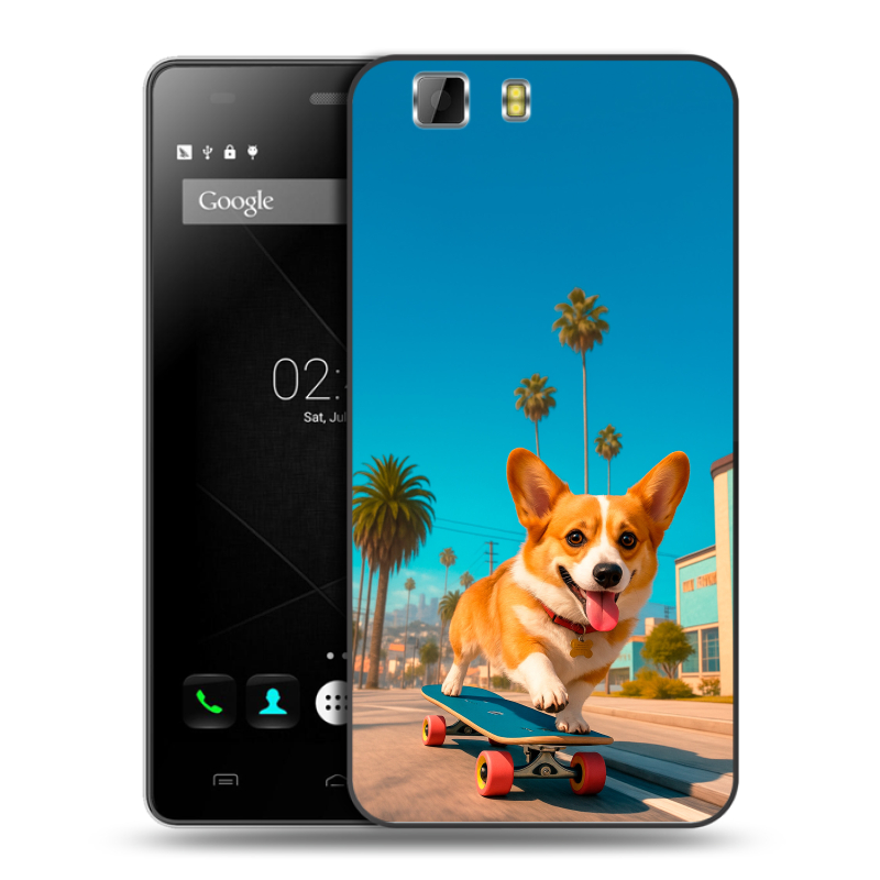 Силиконовый чехол на Doogee X5 с принтом Корги на скейте Силиконовый чехол на Doogee X5 с принтом Корги на скейте