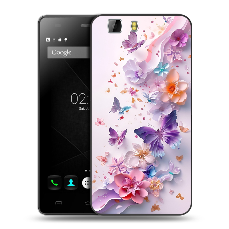Силиконовый чехол на Doogee X5 с принтом цветы бабочки Силиконовый чехол на Doogee X5 с принтом цветы бабочки
