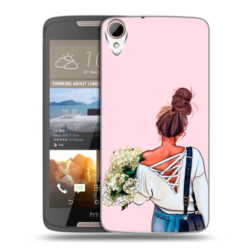 Силиконовый чехол на HTC Desire 828 с принтом Девушка и букет