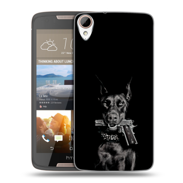 Силиконовый чехол на HTC Desire 828 с принтом Доберман и пистолет