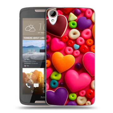 Силиконовый чехол на HTC Desire 828 с принтом Сердечки