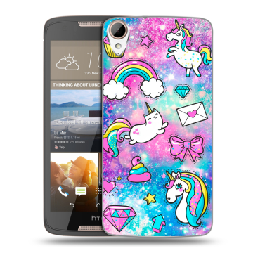 Силиконовый чехол на HTC Desire 828 с принтом Единороги