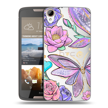 Силиконовый чехол на HTC Desire 828 с принтом Бабочки и цветы