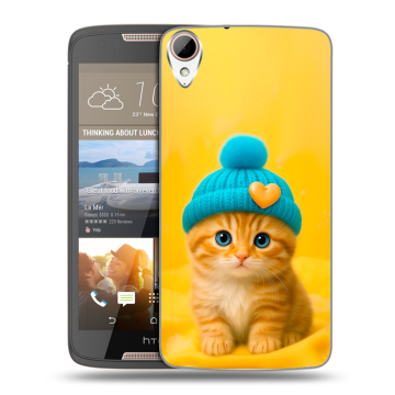 Силиконовый чехол на HTC Desire 828 с принтом Котенок в шапке