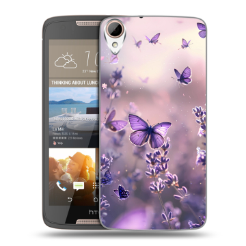 Силиконовый чехол на HTC Desire 828 с принтом бабочки и лаванда